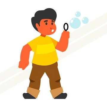 Boy-blowing-soap-bubbles Stock Illustration