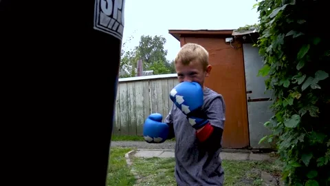 Boy in blue boxing gloves Vídeo Stock 207770103