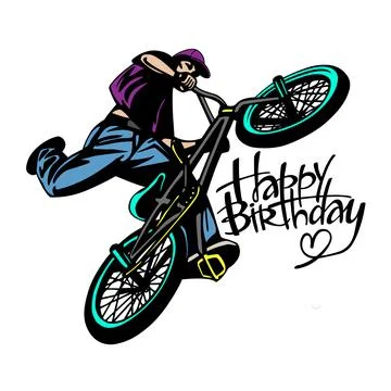 Boy with bmx, editable vector, bmx freestyle typography emblem, sports logo Illustrazione stock