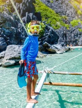 Boy on the boat Foto stock