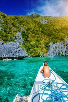 Boy on the boat 写真素材