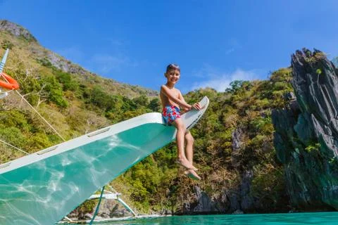 Boy on the boat 写真素材
