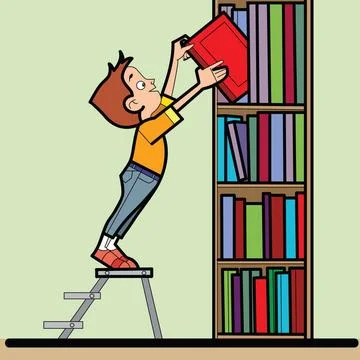 Boy book library reading Boy book library reading line art caricature. The... Stock Photos