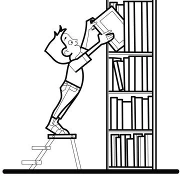 Boy book library reading Boy book library reading line art caricature. The... Stock Photos