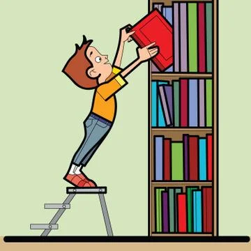 Boy book library reading Stock Illustration