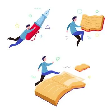 Boy Book Reader Imaginative Floating Stock Illustration