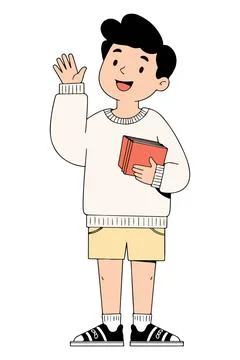 Boy with Book Waving Stock Illustration