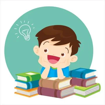 Boy with books  thinking idea Stock Illustration