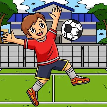 Boy Bouncing a Soccer Ball with a Chest Colored Stock Illustration