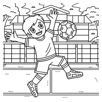 Boy Bouncing Soccer Ball off his Chest Coloring Stock Illustration
