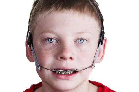 Boy with braces Foto stock