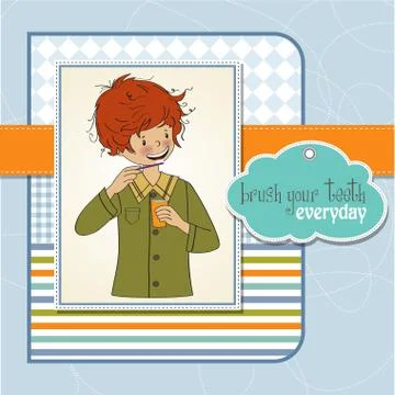 A boy brushing his teeth Stock Illustration