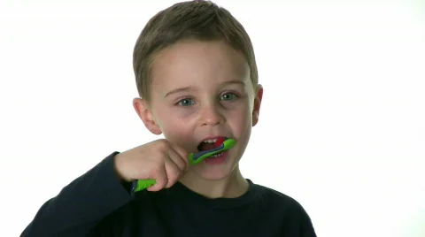 Boy Brushing Teeth Stock Footage 594325