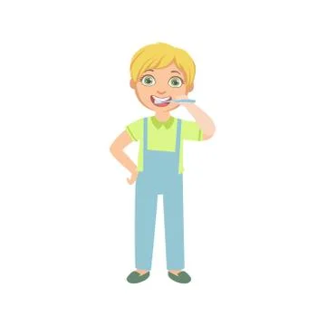 Boy Brushing Teeth Standing And Smiling Stock Illustration