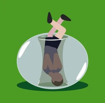 Boy in a bubble upside down on the grass. Boy in inflatable zorb suits upside Stock Illustration