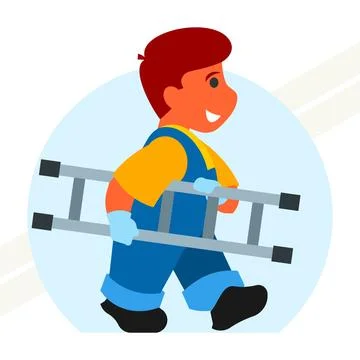 Boy-builder-carrying-ladder Stock Illustration