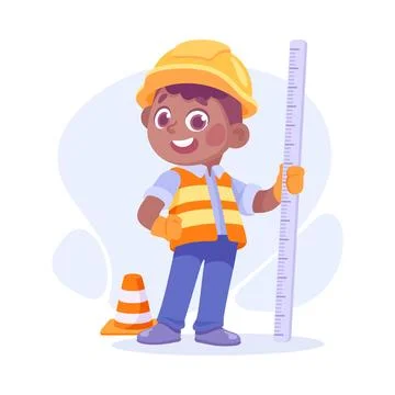 Boy Builder in Hard Hat with Instrument as Child Profession Vector Illustration Stock Illustration