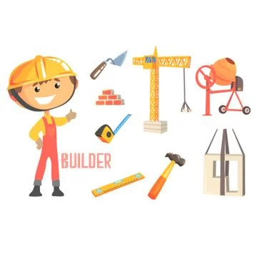 Boy Builder, Kids Future Dream Construction Worker Professional Occupation Stock Illustration
