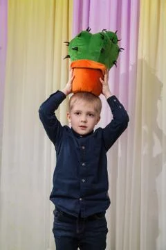 Boy with cactus Foto stock