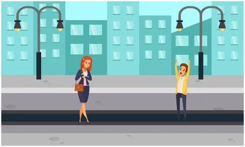 Boy is calling his girlfriend standing on the road Illustrazione stock