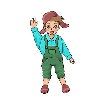 The boy is calling or greeting. Vector character on white background Stock Illustration