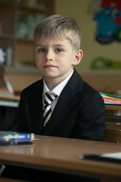 The boy came to school for the first time. Back to school Stock Photos