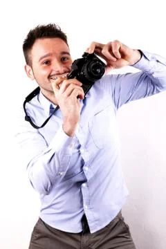 Boy with camera Stock Photos