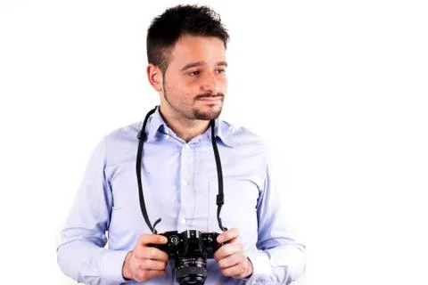 Boy with camera Stock Photos