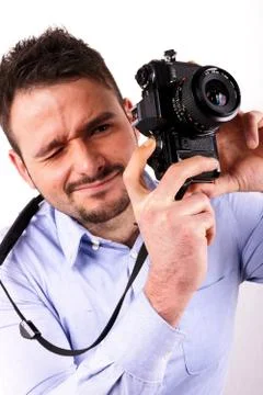 Boy with camera Stock Photos