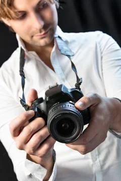 Boy with the camera Stock Photos
