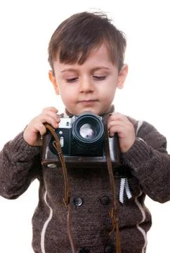 Boy with camera Stock Photos