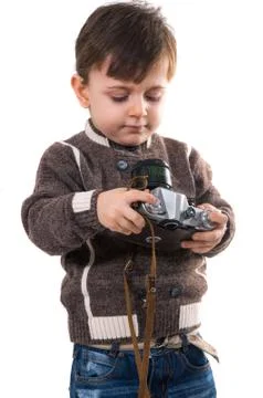 Boy with camera Stock Photos