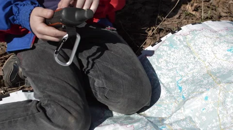 Boy in the Campaign With a Map and Looking For Road Navigation Stock Footage 62416127