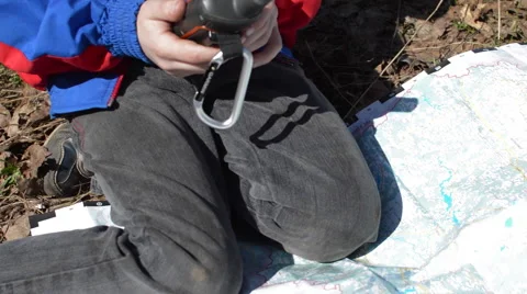Boy in the Campaign With a Map and Looking For Road Navigation Stock Footage 62417011