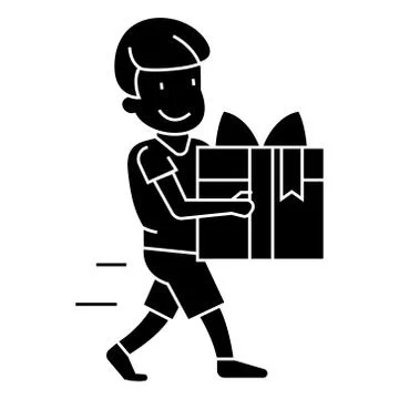 Boy carring gift  icon, vector illustration, sign on isolated background Stock Illustration