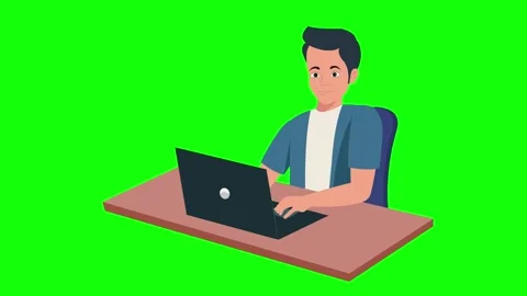 Boy cartoon character using laptop computer new idea bulb Icon 4k animation Stock Footage 279488880