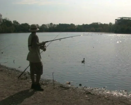 Boy Casts Fishing Line Stock Footage 282811