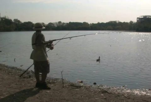 Boy Casts Fishing Line Stock Footage 282939