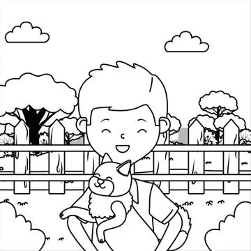 Boy with cat cartoon design Ilustración de archivo