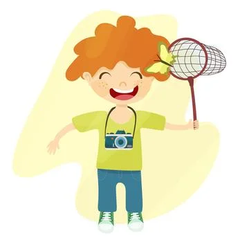 Boy catches butterfly Stock Illustration