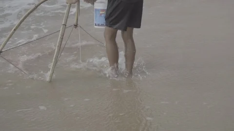 The boy catches the shrimp Video stock 93888703