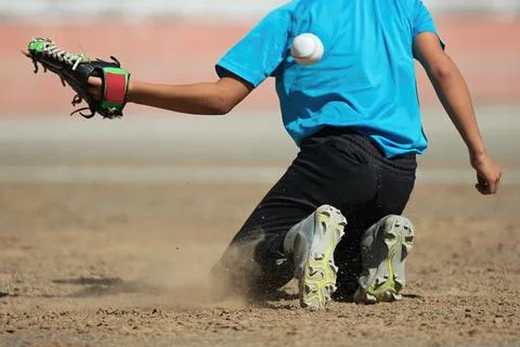 Boy catching a baseball no to catch Stock Photos