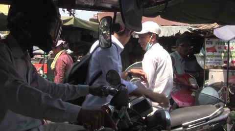 Boy Caught Between 2 Tuk Tuks in Busy Asian City Market [ProRes] Stock Footage 46423208