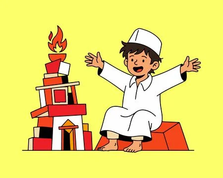 Boy Celebrating Diwali with a Decorated Structure Stock Illustration