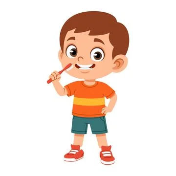 Boy character brushing teeth flat design illustration for dental hygiene he.. Stock Illustration