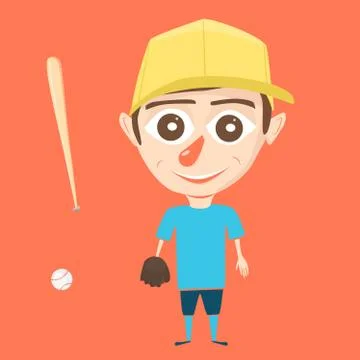 Boy character. Cartoon vector illustration. Isolated background. Baseball player Stock Illustration