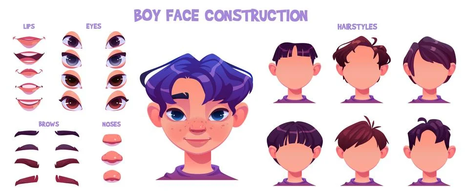 Boy character face avatar construction cartoon Stock Illustration
