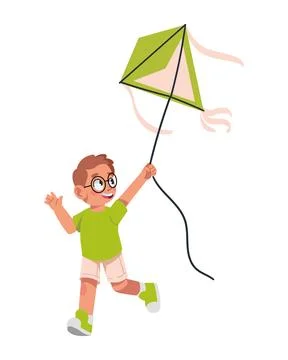Boy character flying kite 스톡 일러스트