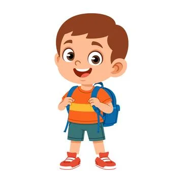 Boy character holding backpack flat design illustration for school educatio.. Stock Illustration