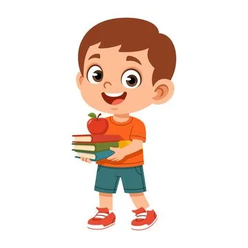 Boy character holding stack of books flat design illustration for education.. 스톡 일러스트
